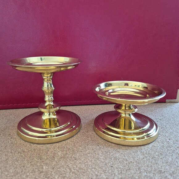 Vintage Partylite Falmouth Brass Pillar Candle Holders Set of 2 - Picture 1 of 16